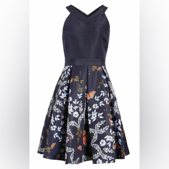 TED BAKER LONDON Bethah Kyoto Navy Floral Sleeveless Dress Sz 1 small - Picture 3 of 13